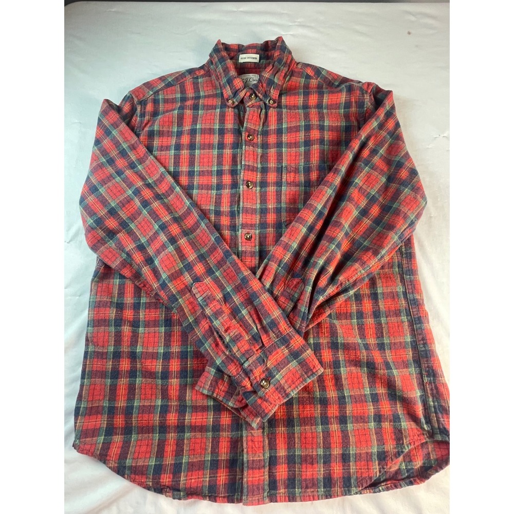 J.Crew Slim Untucked Brushed Twill Plaid Shirt Red Navy Blue Medium